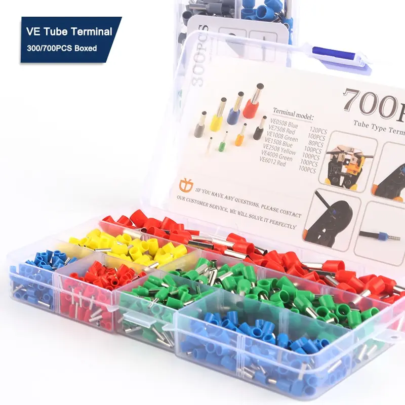 700pcs European Type Tube Terminals Wire Connector Crimper Cable Electrical Pressure Connection Ring Cold Crimp Terminals