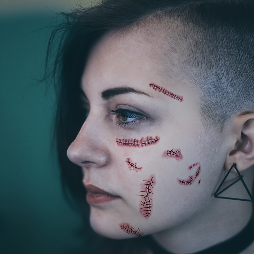 10 枚ハロウィン恐怖創傷一時的なタトゥー防水リアルな血のタトゥー傷害傷跡タトゥーステッカー顔手