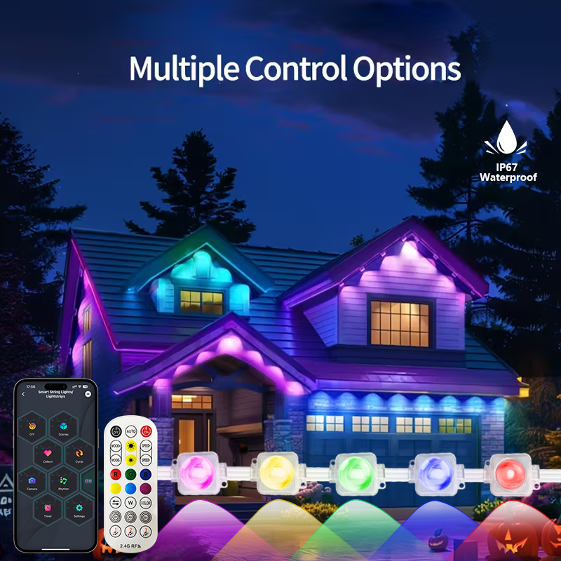Smart Eave Lights Permanent Outdoor LED Lights App/Remote Control DIY Scene Mode IP67 Waterproof for House Roof Party Decor
