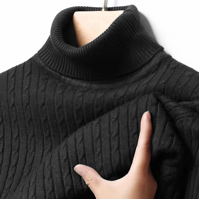 Herbst Herren gerippter Rollkragenpullover warm taillierter Strickpullover Sweatesr Jacquard gestreift lässig lange Ärmel Basic Top
