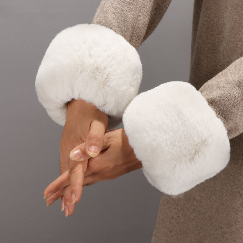 女性用フェイクファーカフ、ふわふわセーターコート、ウォームカフ、厚手のカフ、ぬいぐるみリストプロテクター、取り外し可能なアームウォーマー、2個、冬