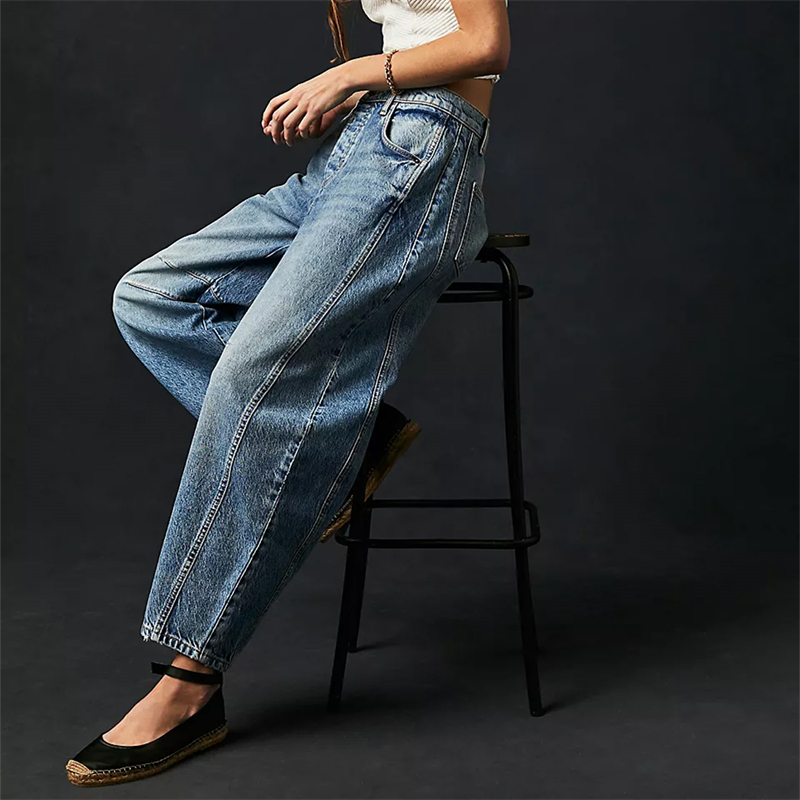 Midiross 高ストレッチミッドライズバレルジーンズファッションワイドレッグシェイプ女性カジュアルだぶだぶミッドウエストデニムジーンズ