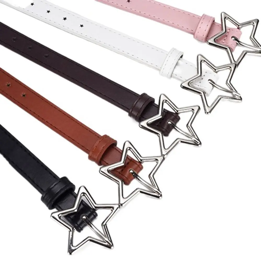Cinturón de cuero PU con forma de estrella de cinco puntos para mujer, cinturón elegante con hebilla de Metal y corazón, cinturones finos, decoración para pantalones