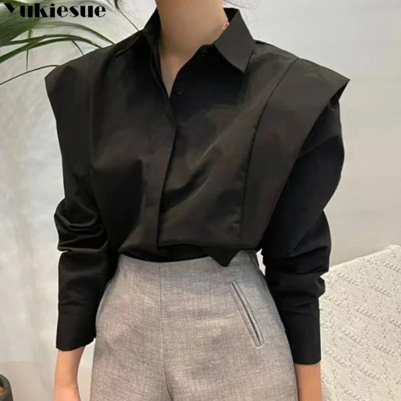 女性のシャツ秋 2023 新しいシックな長袖ルーズブラウスストリートエレガントなトップスシャツ OL オフィス女性ブラウスとトップスシャツ