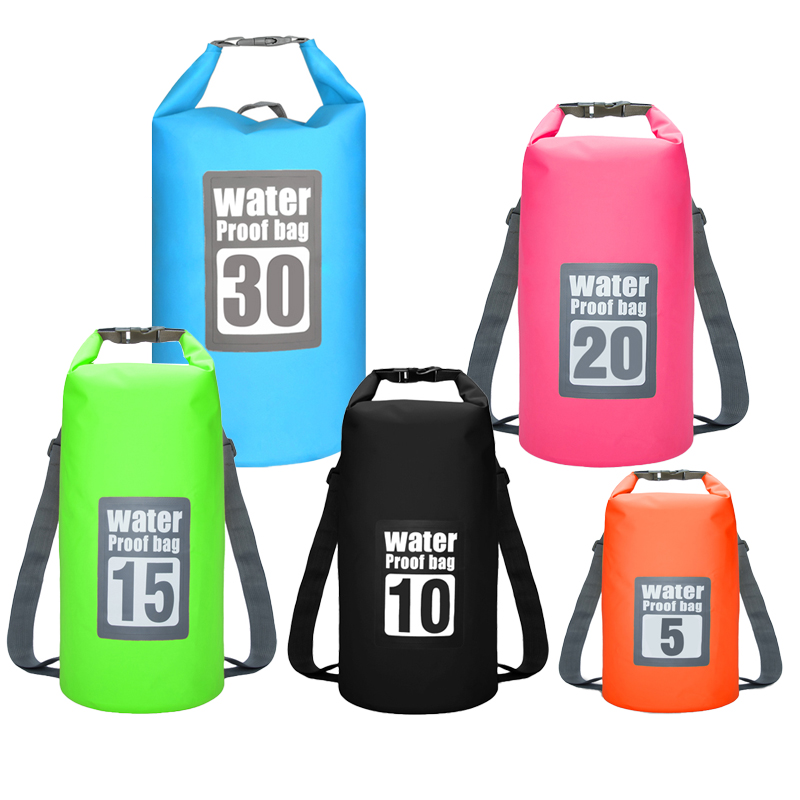 กระเป๋ากันน้ำ PVC กระเป๋า5L/10L/15L/20L/30L สำหรับดำน้ำกลางแจ้งที่เก็บของชายหาดพับได้กระเป๋าว่ายน้ำล่องแพแม่น้ำมหาสมุทร