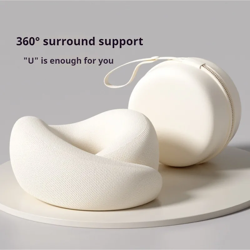 Almohada de espuma viscoelástica para el cuello, almohada de soporte para el cuello con cojín para la cabeza, protección para el cuello para acampar, soporte para la cabeza de espuma viscoelástica suave