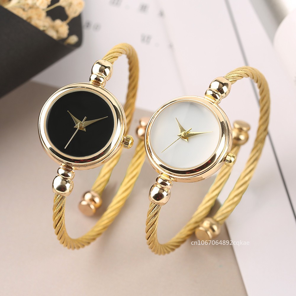 Reloj dorado de lujo a la moda para mujer, pulsera de alambre con dije de acero inoxidable, reloj de pulsera Retro de cuarzo para mujer, reloj pequeño, relojes informales