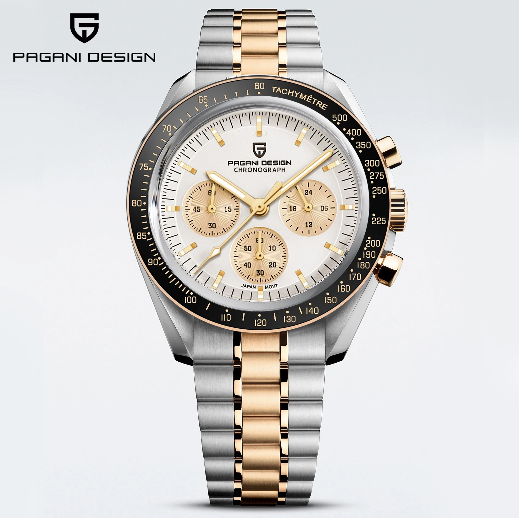 PAGANI DESIGN, relojes de luna dorada y plateada, nuevo reloj de cuarzo de lujo para hombre, cronógrafo con fecha automática, reloj de pulsera de cristal de zafiro AR para hombre