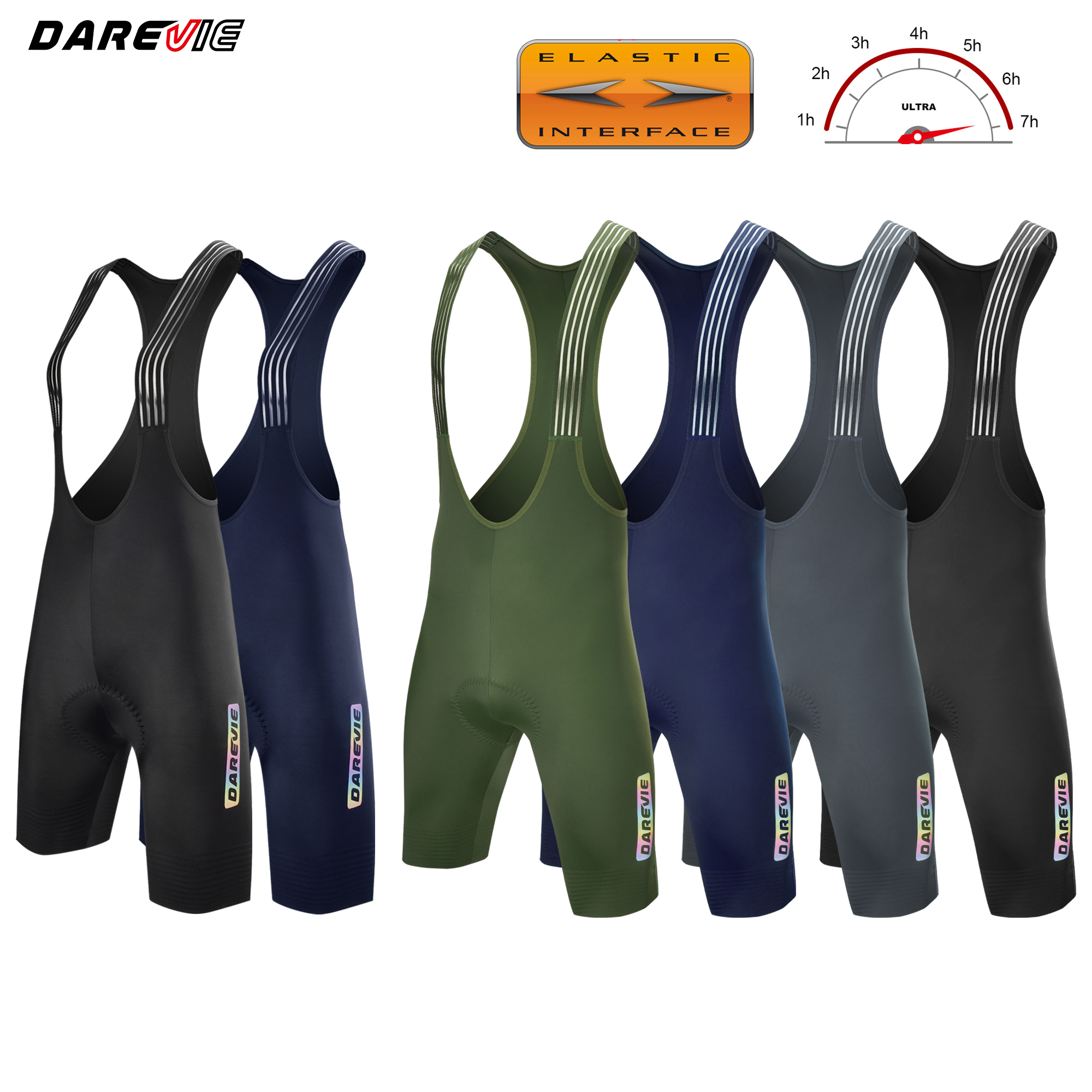 DAREVIE Pantalones cortos con pechera de ciclismo sin costuras 4,0 Italia ELASTIC-INTERFACE Pad pantalones cortos de ciclismo Diamond Leg Gripper pantalones cortos Bretelelle para hombre