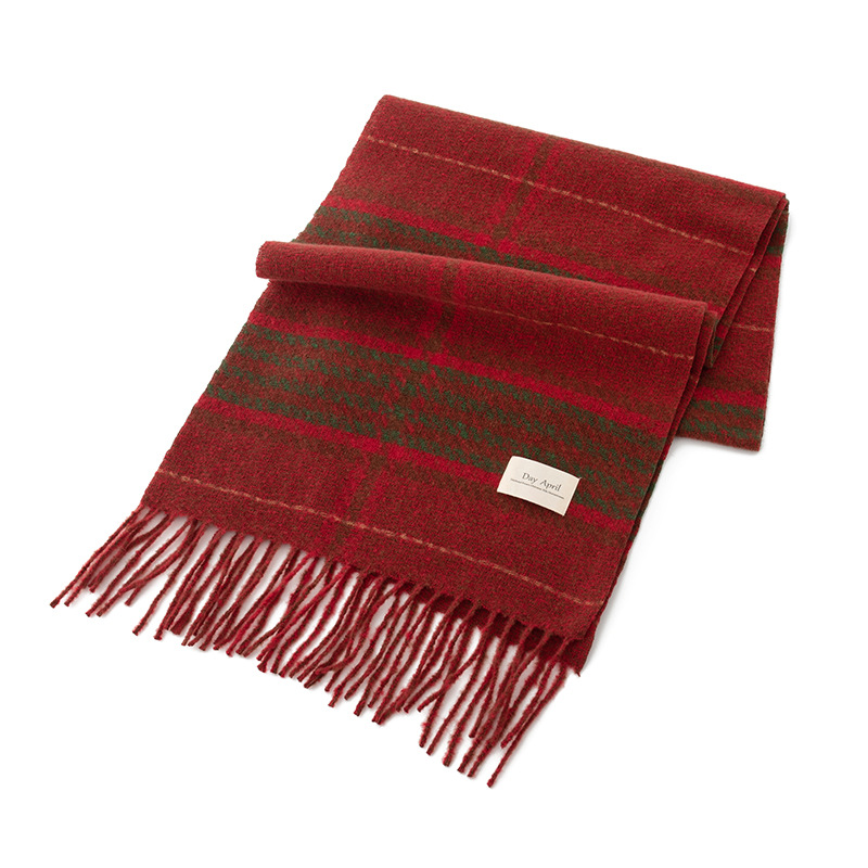 Bufanda a cuadros de Navidad para mujer, chal cálido de imitación de Cachemira con borlas, Otoño e Invierno