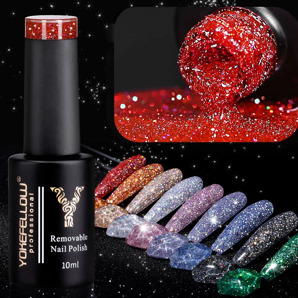 YOKEFELLOW-esmalte de uñas en Gel con purpurina reflectante, barniz de Gel UV para remojar, colorido, para manicura, 10ML, novedad de 2024