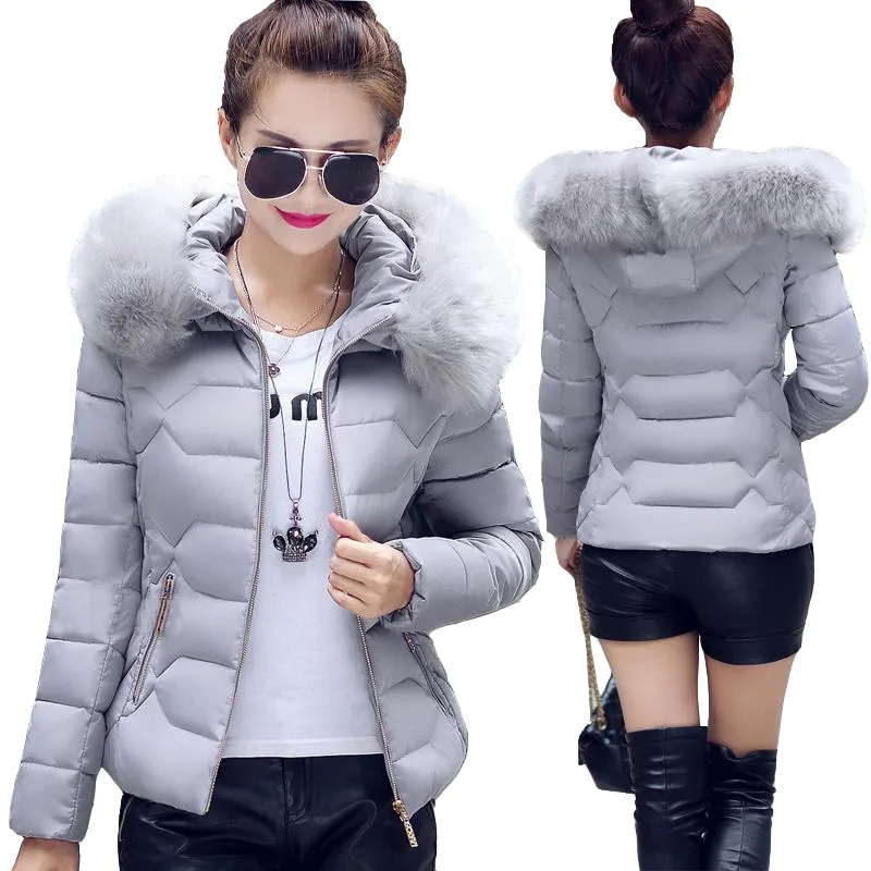 Parkas de piel sintética para mujer, chaqueta de plumón para otoño e invierno, abrigo recortado para mujer, Parkas con capucha, chaqueta acolchada cálida para invierno, novedad de 2024