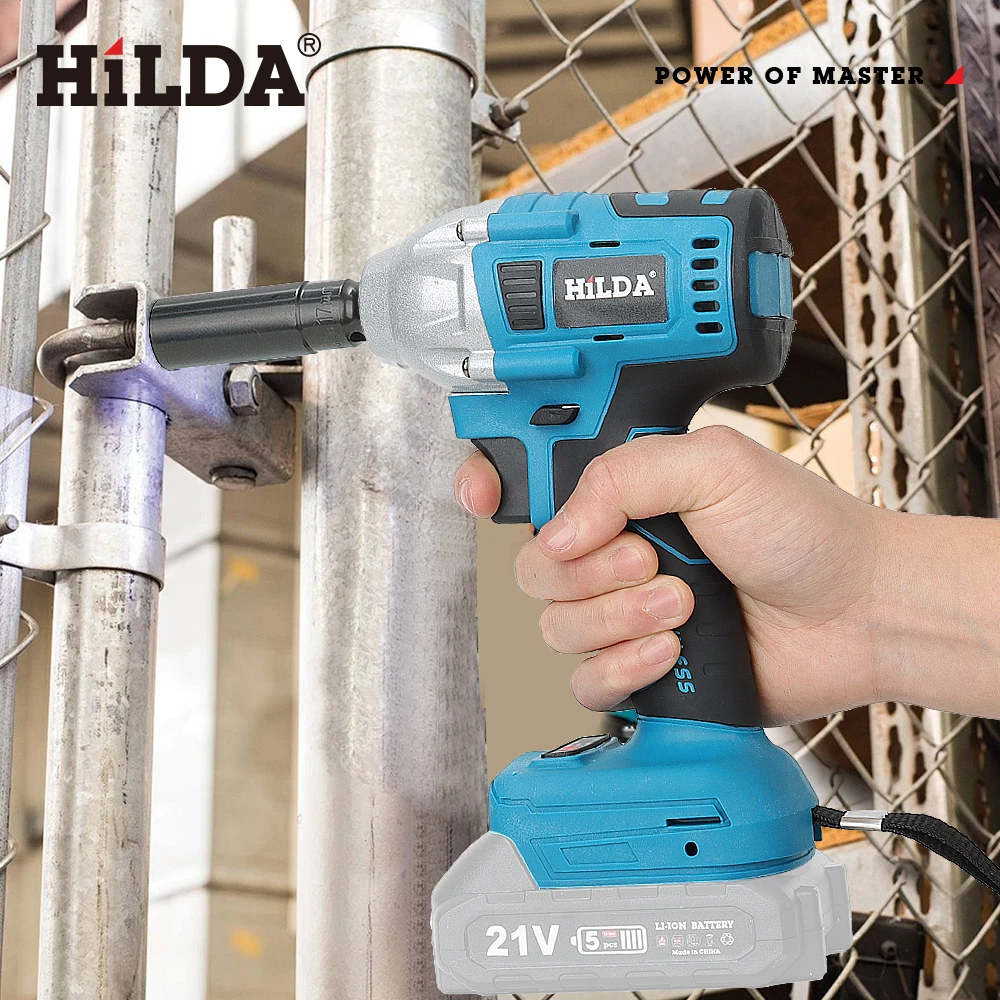 HILDA 18V 블루 브러시리스/브러시 전기 임팩트 렌치 Makita 배터리 용 충전식 1/2 소켓 렌치 무선