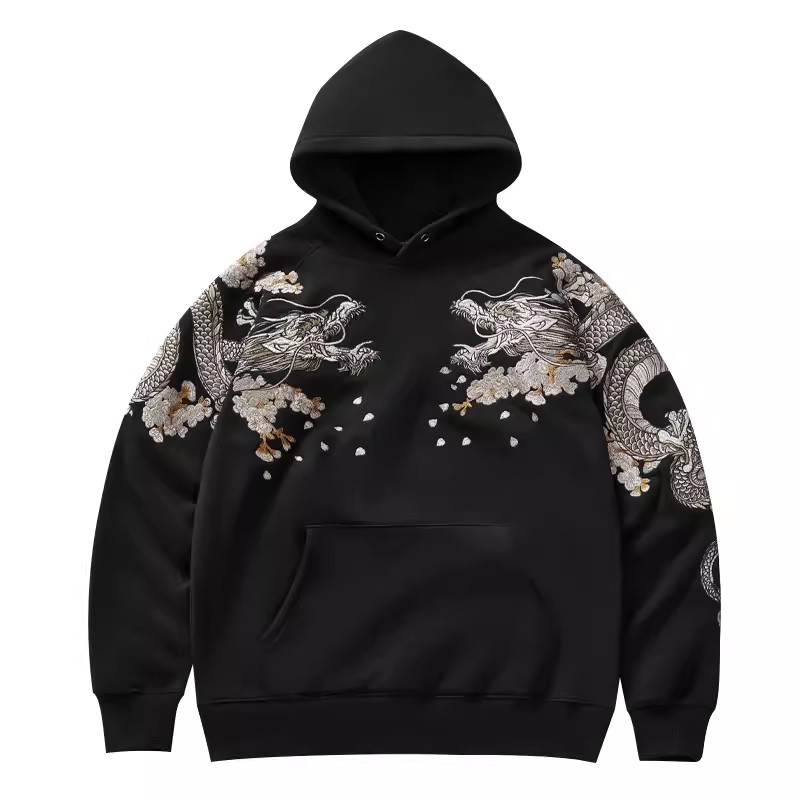 Sudaderas con capucha Makuluya Yokosuka Black Dragon Phoenix Suzaku patrón bordado jersey Sakura