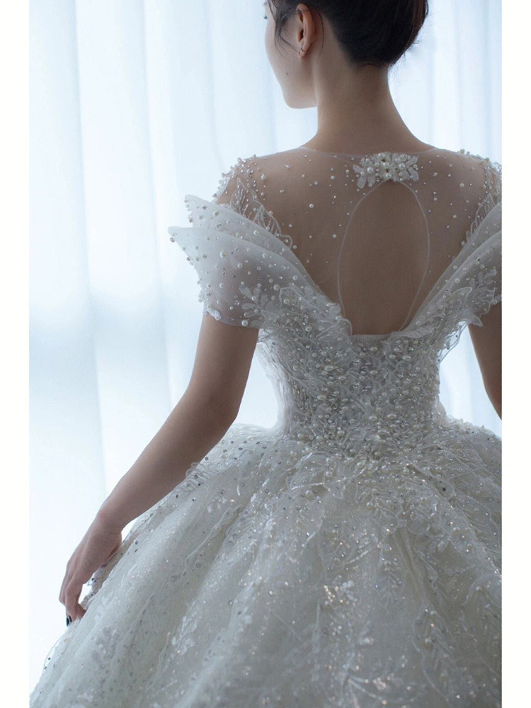 Vestido de novia Luruxy con hombros descubiertos, traje de novia de hilo pequeño y principal, perlas superpesadas, cola de princesa, novedad de 2024