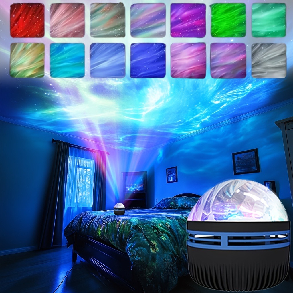 Luz de proyección mágica ondulada de agua/Aurora sonhadora, proyector de Control remoto de 7 colores, luz nocturna de ambiente colorida alimentada por Usb