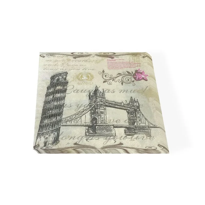 New Leaning Tower Hanging Bridge Scenic Printed Napkins Party Table Decoration Paper Placemats Butterfly Bone Bartlett Paper