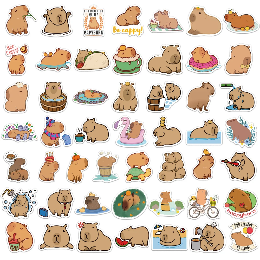 50 pezzi di cartone animato capibara adesivo decalcomanie decorazione telefono fai da te notebook valigia laptop frigorifero adesivo per bambini