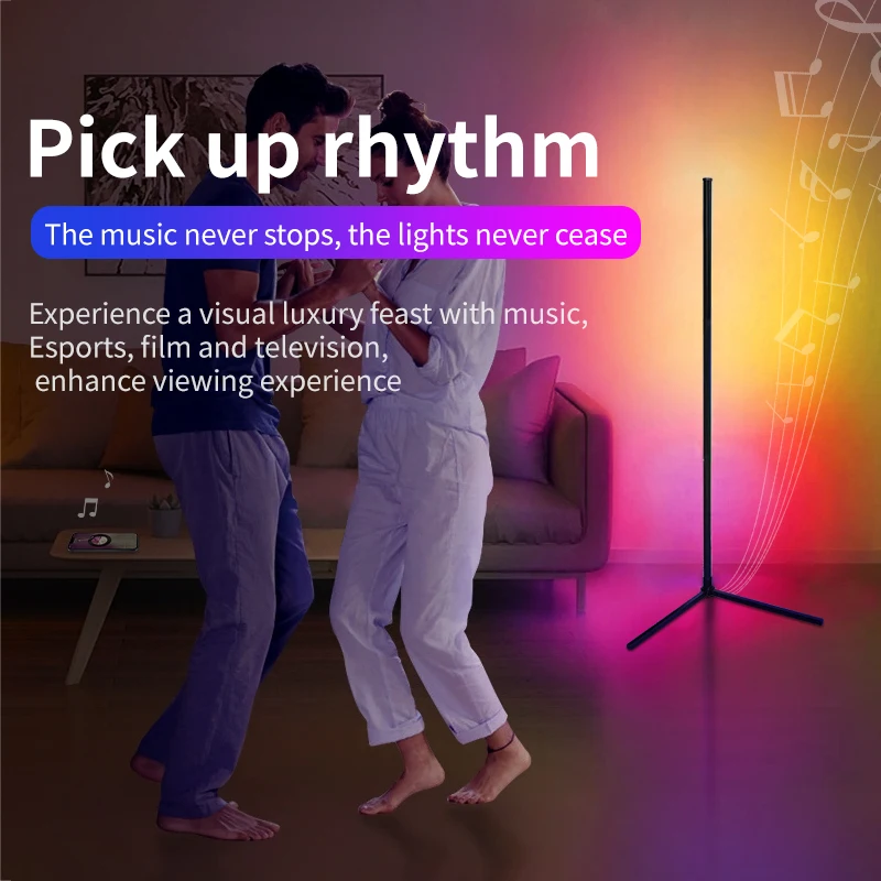 โคมไฟตั้งพื้น RGB ขนาด 155 ซม. พร้อมซิงค์เพลง โคมไฟเปลี่ยนสีได้ 16 ล้านสี สไตล์โมเดิร์น สำหรับห้องนอนและห้องนั่งเล่น