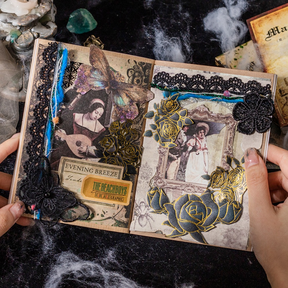 Mr. Paper-Libro de Material de patrón Retro, serie negra oscura, Base de decoración, tarjetas Vintage, suministros de arte, 60 piezas