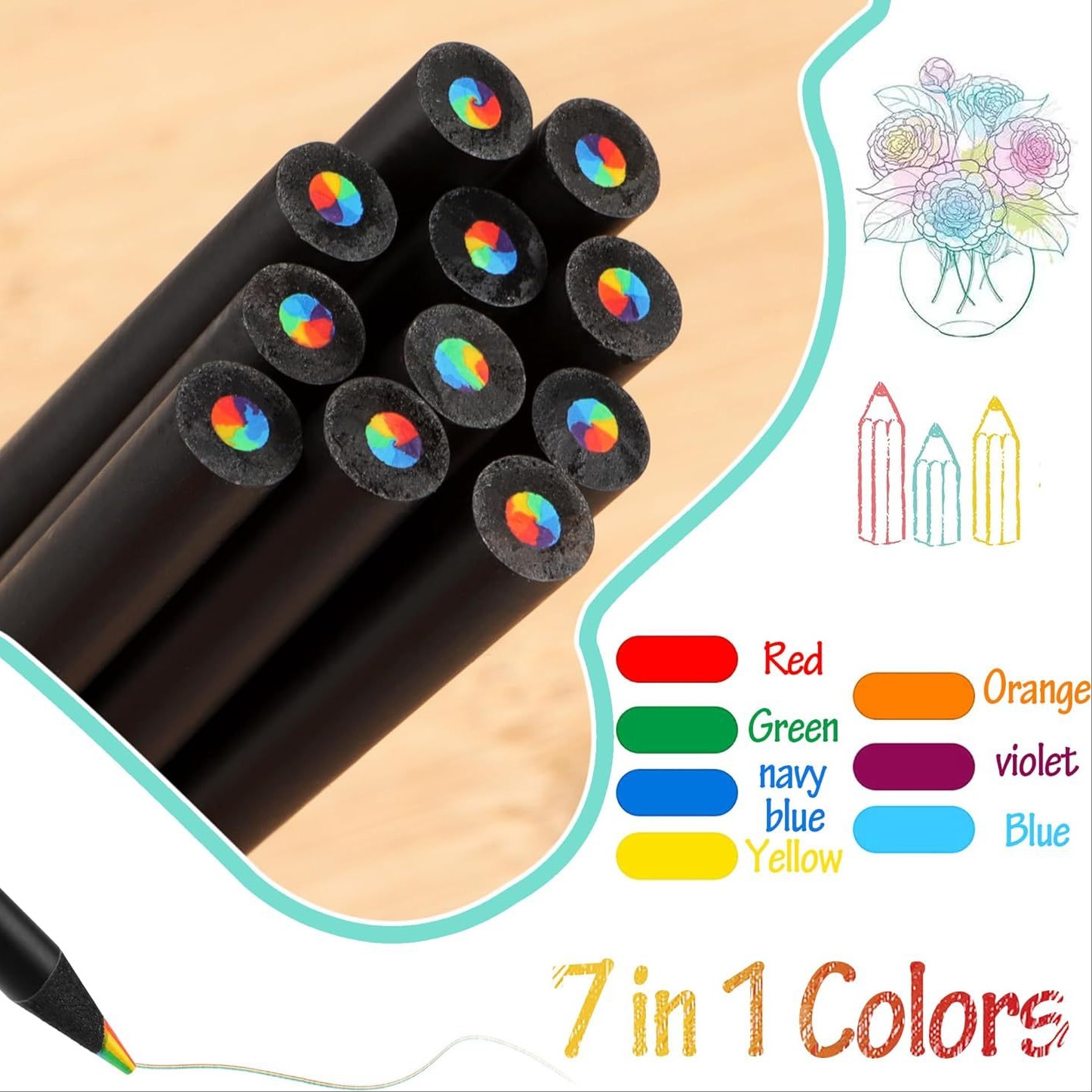 Matite colorate in legno nero vibrante - Nucleo spesso in piombo Hb da 10 pezzi per dettagli ricchi, durata, ideale per artisti, uso in ufficio