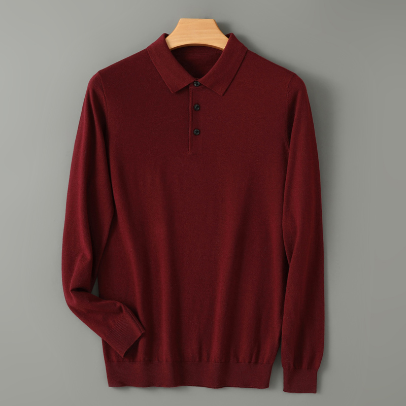 Suéter de lana merina para hombre, jersey con cuello tipo Polo, Otoño Invierno, nueva prenda de punto de Cachemira, camisas holgadas informales para hombre, Tops cálidos y suaves