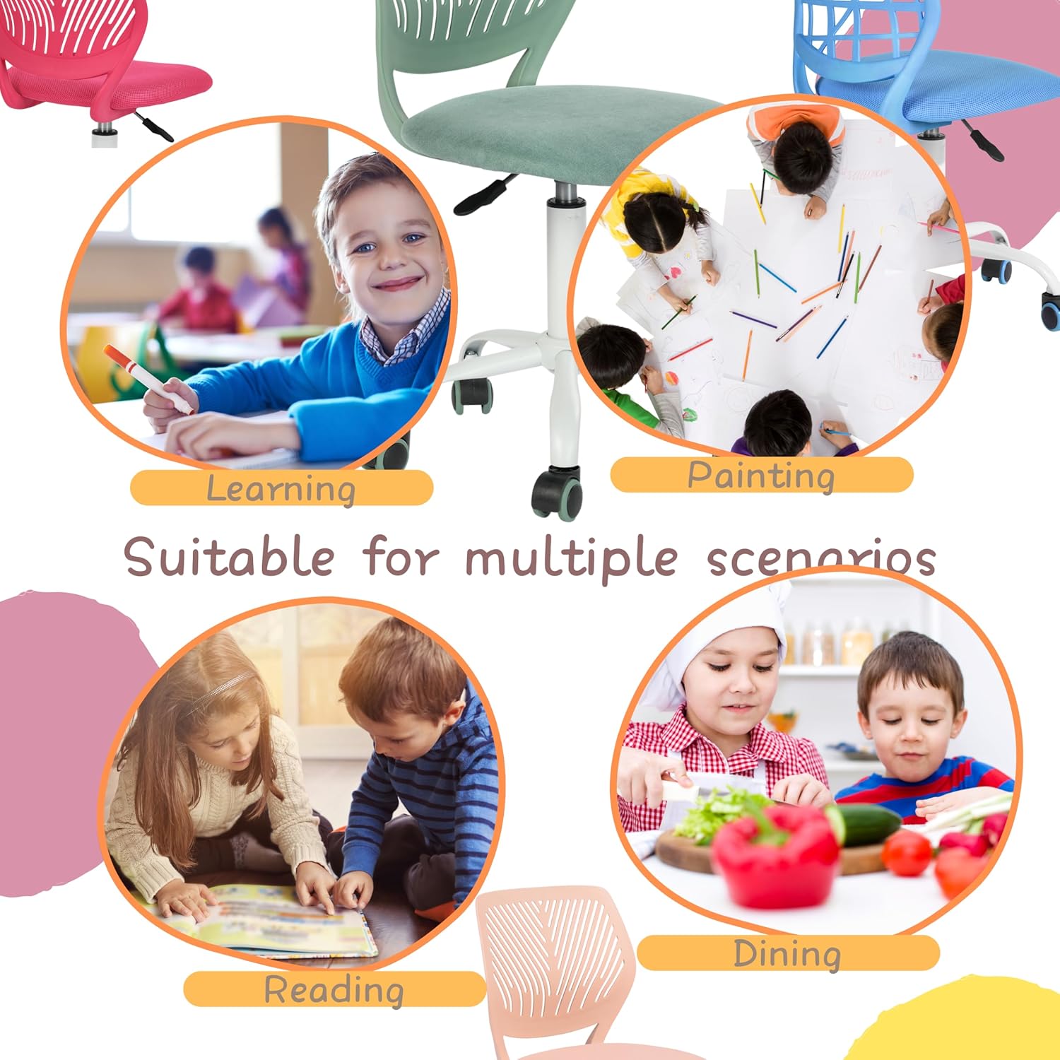 Gaming para niños, Oficina, Gamer, de Escritorio, diseño Moderno ergonómico, sin Brazos, Ajuste