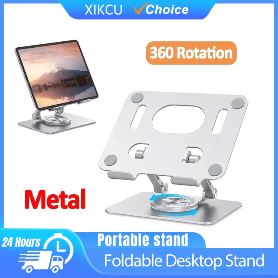 360 °   Soporte plegable de rotación para tableta y teléfono móvil, soporte para ordenador portátil, aleación de aluminio, respaldo perezoso de escritorio, altura ajustable para iPad