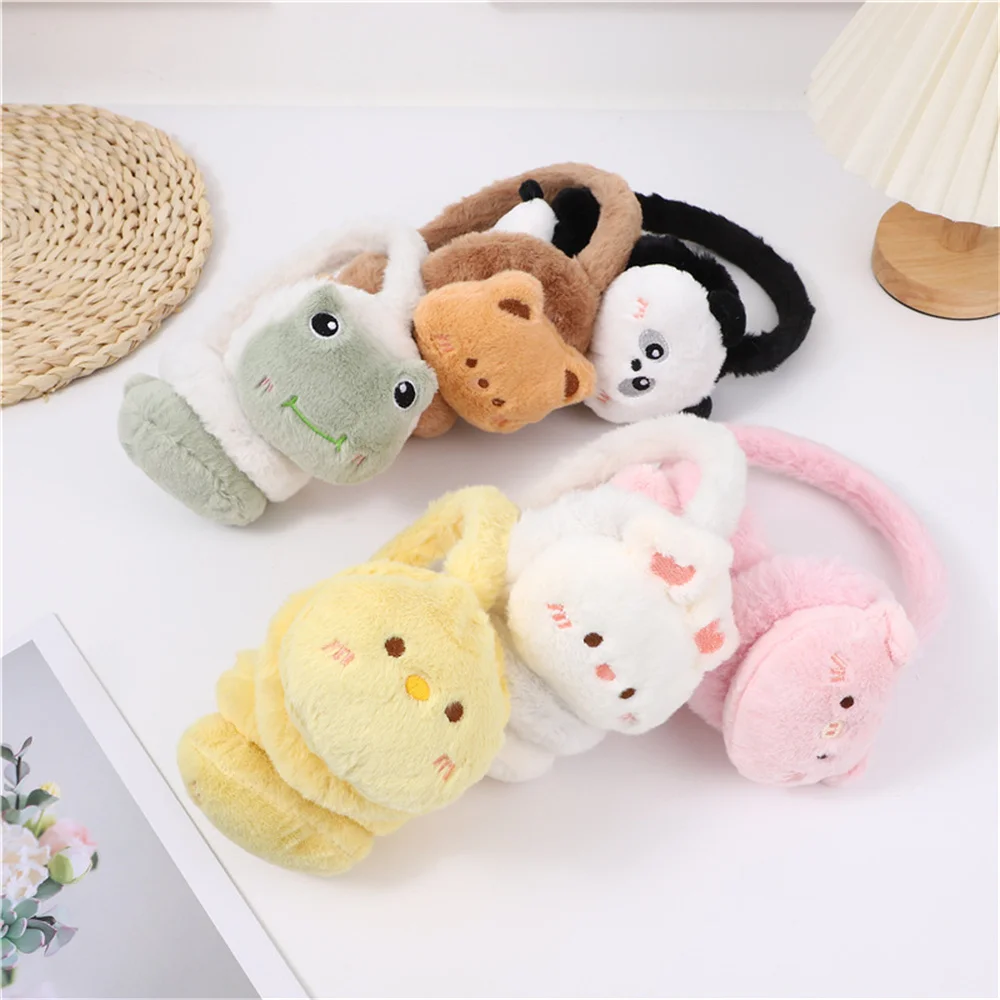 Orejeras cálidas de invierno con animales de dibujos animados, lindo conejo, pollito, oso, Rana, calentadores para niños, orejeras, orejeras de piel sintética de Cachemira suave