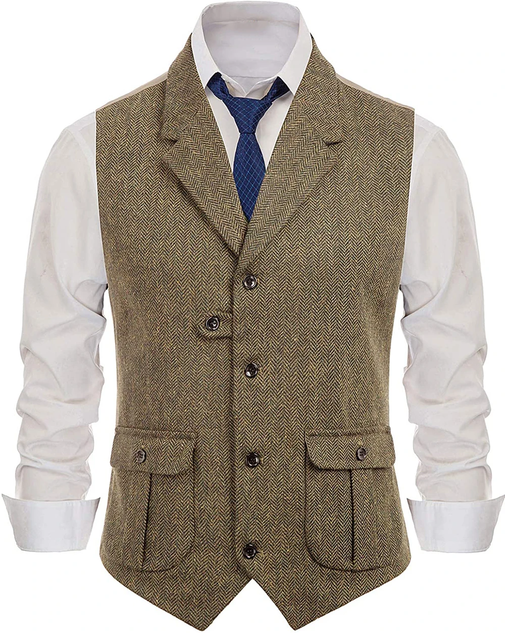 Herringbone ชายเสื้อชุดลําลองเสื้อกั๊ก Notch Lapel 2 กระเป๋า Herringbone เสื้อกั๊กสําหรับงานแต่งงานเจ้าบ่าวชายเสื้อกั๊ก