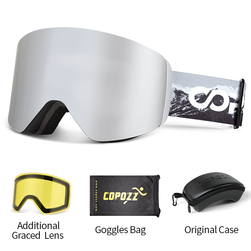 COPOZZ OTG Skibrille Snowboardmaske für Männer und Frauen, gelbes Linsenetui, Brillenset, zylindrischer UV400-Schutz, Schneebrille für Erwachsene