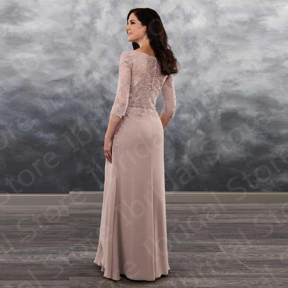 Charmante Dusty Rose Kleider für die Brautmutter, Spitze, 2024, Hochzeits-Party-Kleider, 3/4-Ärmel, Bateau-Ausschnitt, Mutterkleider im Angebot