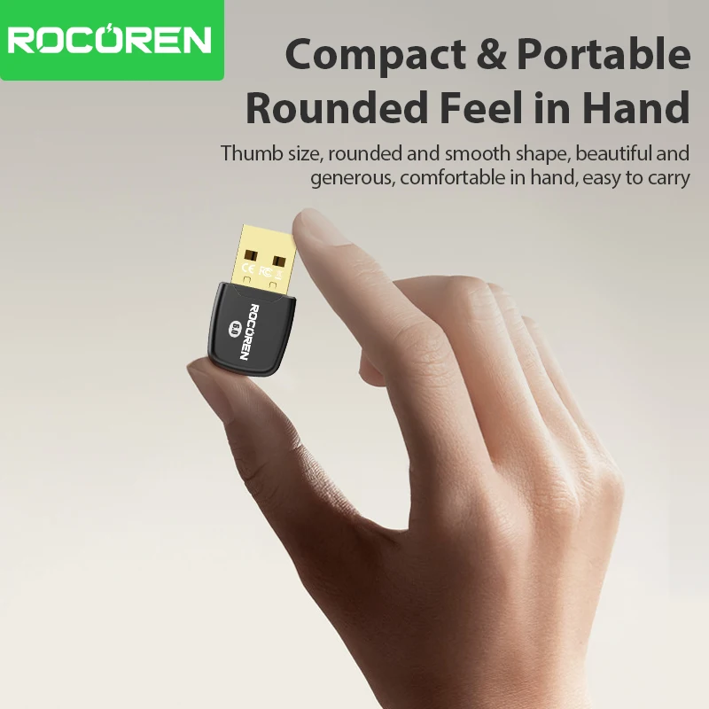 Rocoren USB Bluetooth-адаптер Bluetooth 6.0 Dongle для ПК Windows 11/10/8.1 Bluetooth-приемник и передатчик для клавиатуры/мыши