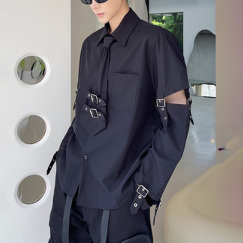 HKSH, ropa oscura Punk para hombre, camisas con diseño de Nihce de calle alta, corbata desmontable, Tops informales, blusa elegante de verano y primavera HK0006