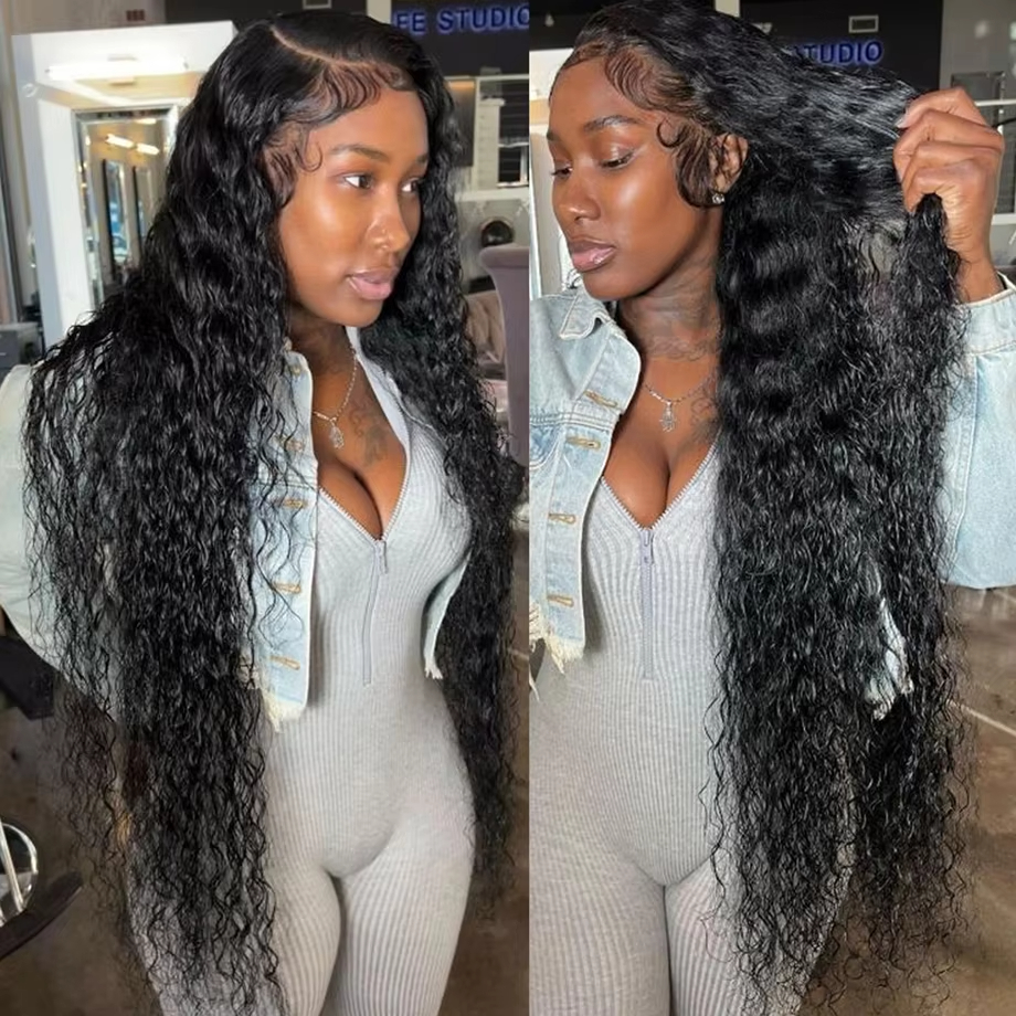 Peluca con malla Frontal ondulada al agua, pelucas brasileñas con encaje Frontal HD para mujeres, cabello humano 13x4, peluca Frontal de encaje ondulado profundo, peluca con cierre de encaje