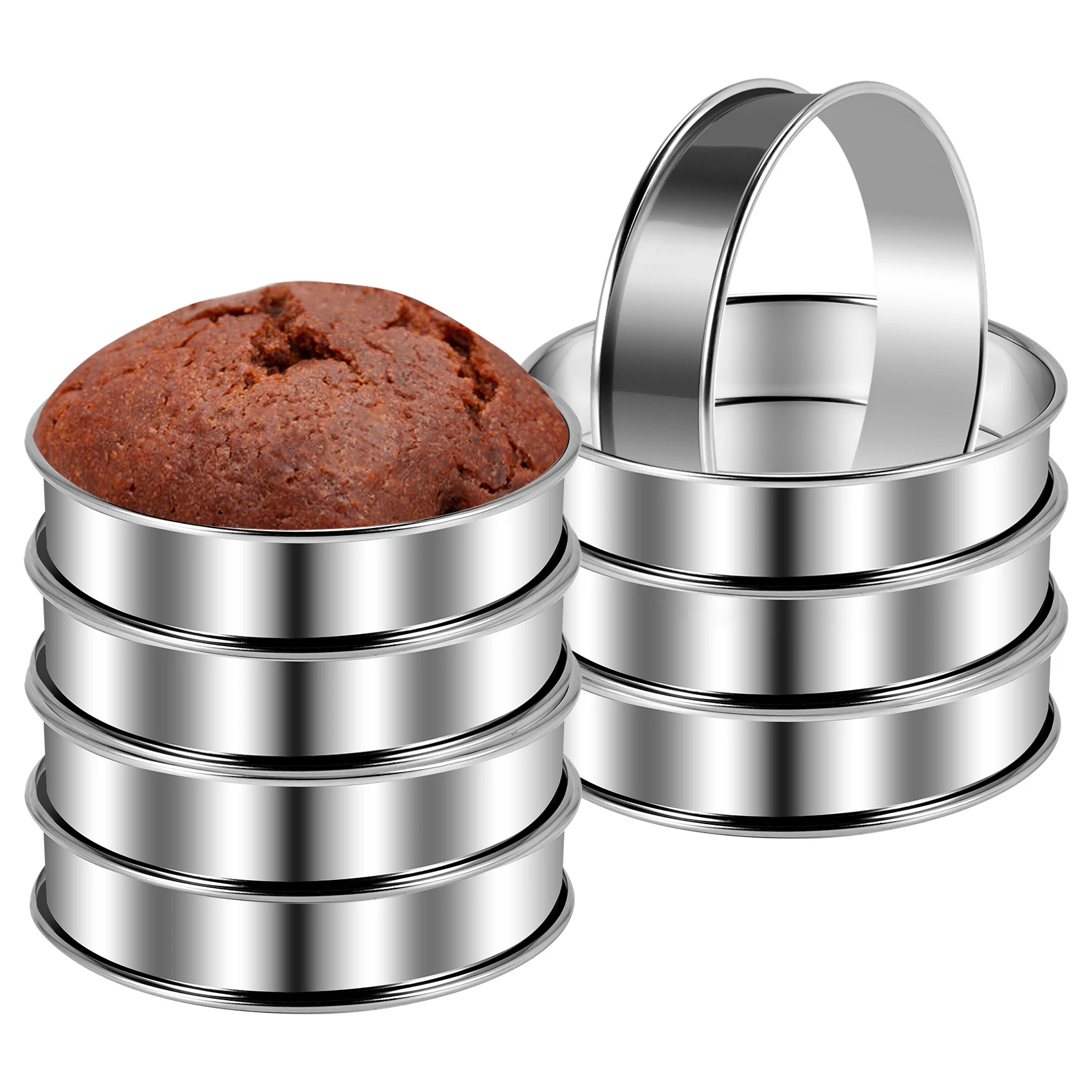 Aço inoxidável molde redondo para cozinhar em casa, muffin tart anéis, molde duplo, 8 pcs, 4,1"