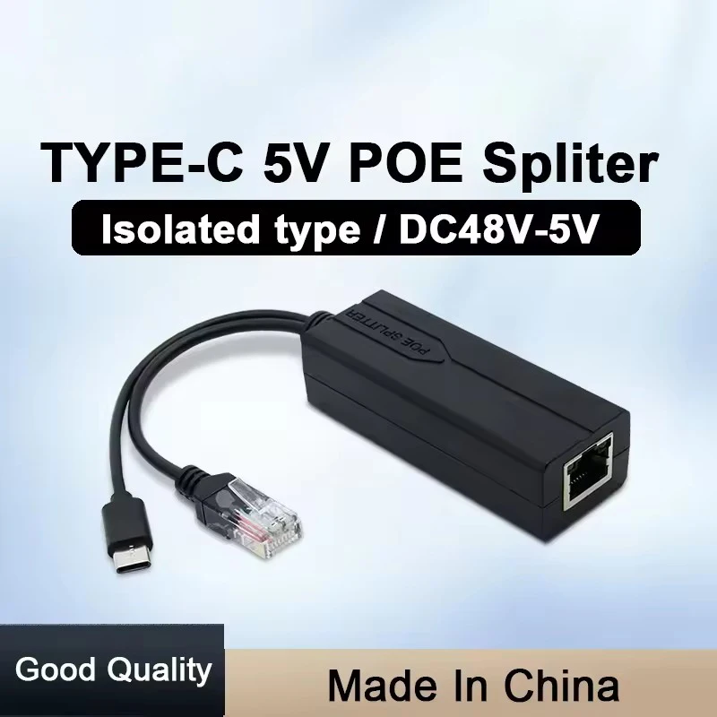 POE Splitter 48V to 5V Micro USB tpye-C 100Mbps and1000Mbps Gigabit POE Camera Injector Power Supply for Huawei Hikvision