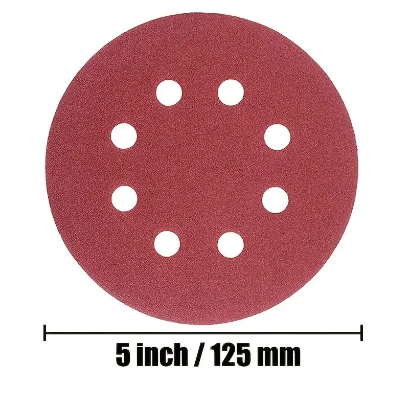 50pcs 5 Inch 8 Hole Hook And Loop Sanding Discs Sandpaper, 60 120 180 240 400 Grits Sand Paper For Random Orbital Sander