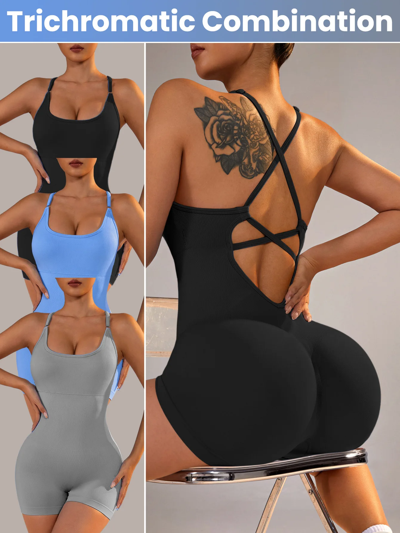 Sexy Fitness Overall Frauen Kreuz Einstellbare Sport Overall Laufen Ein Stück Yoga Anzug Scrunch Shorts Backless Set Strampler