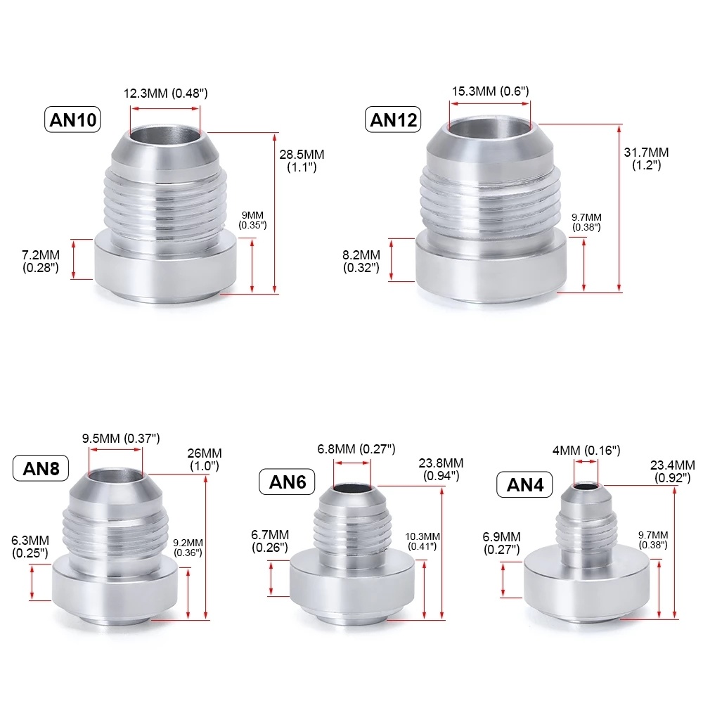 CNSPEED AN6 AN8 AN10 AN12 AN16 AN20 Aluminium Nitrous Slangfitting Mannelijke Billet Rechte Mannelijke Lasfitting Adapter Lasstop