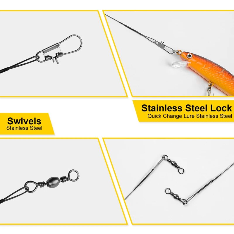 20PC Anti Bite Staal Vislijn 15/20/25/30cm Staaldraad Leider Met Swivel Vissen accessoire Vissen Draad Olta Leadcore Leash