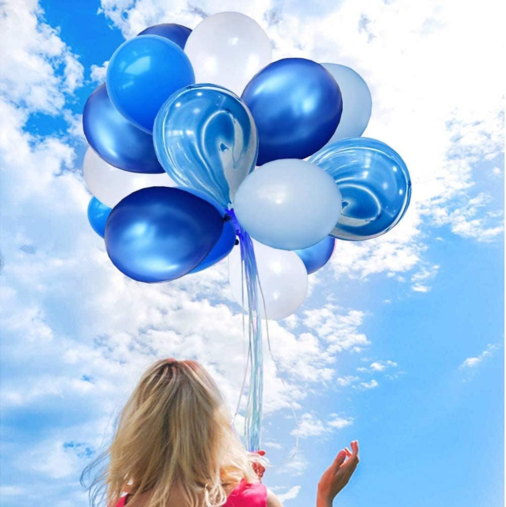 40 Pcs Blue Set Agate Marble Balloons Blue Confetti Balloon Wedding Valentine's Day Baby Shower Birthday Party Decorations