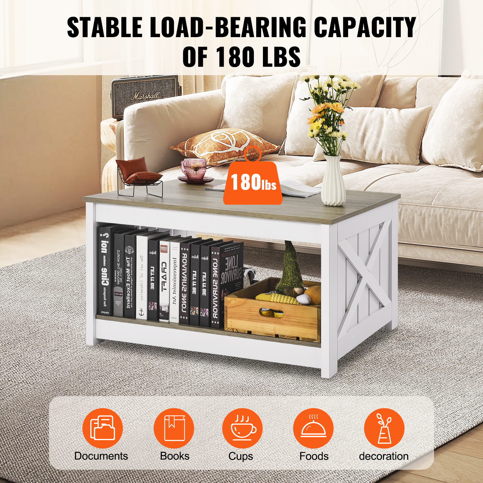 SucceBuy 31,5" Table basse de ferme Table basse carrée avec compartiment de rangement ouvert pour salon chambre appartement Studio