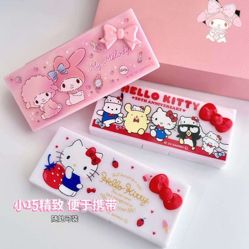 Kawaii Cartoon Hello Kitty Y2K Square Storage Box Cute My Melody Anime Student Portable Desktop Hairpin Storage Box Girls Gifts