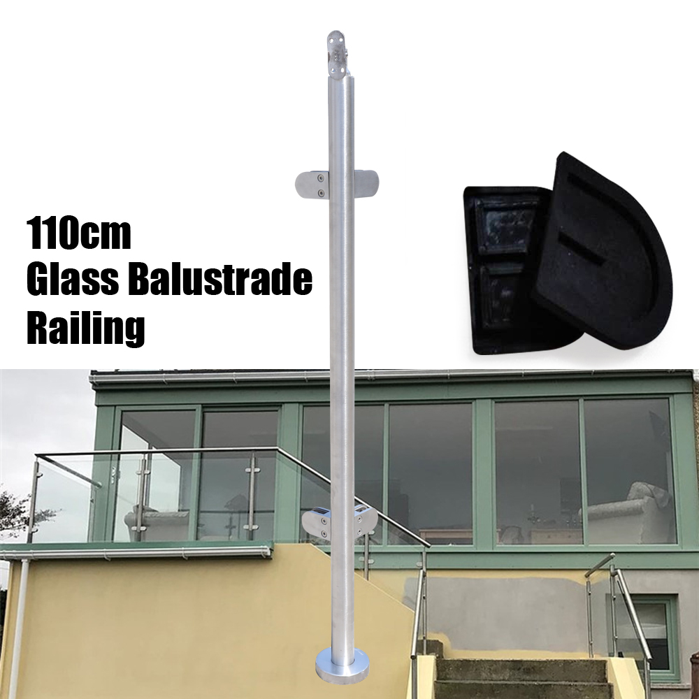 Glass Railing Post Glass Balustrade Stainless Steel Railing Fence Pole Handrail Garden Fencing 110CM (43" Corner Post with Top)