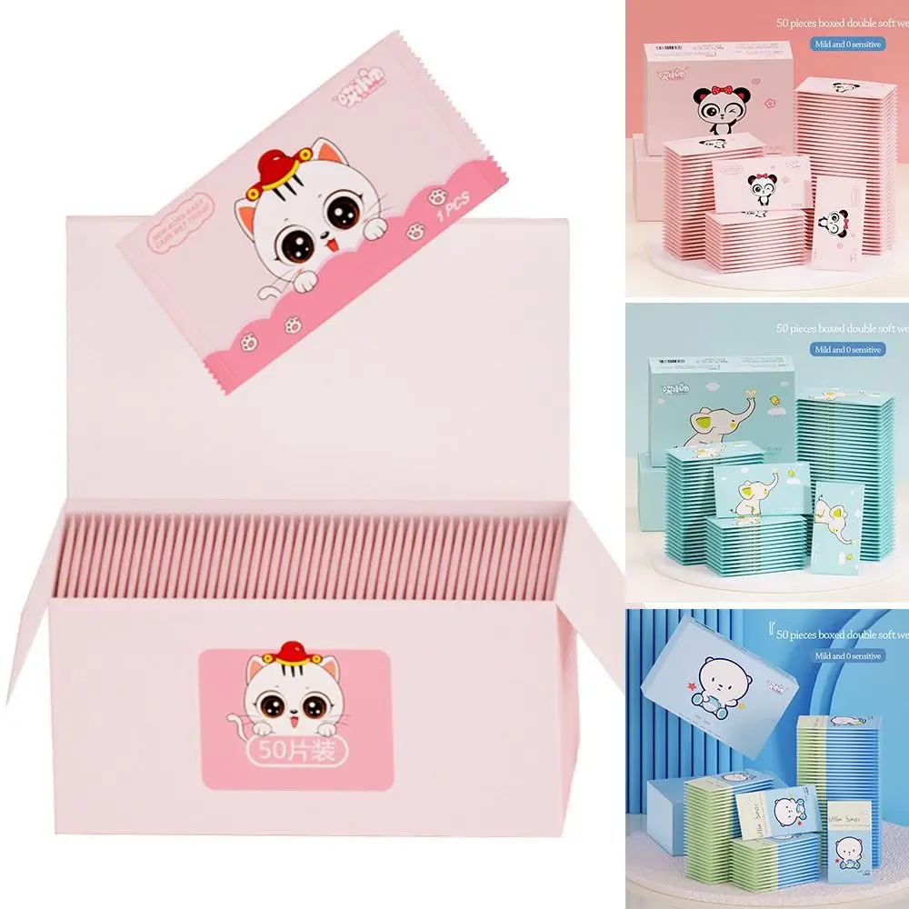 Toalhetes húmidos descartáveis para bebê, toalhetes portáteis, almofadas de cotonetes, limpeza das mãos, desinfecção segura, praticidade ao ar livre, 50PCs