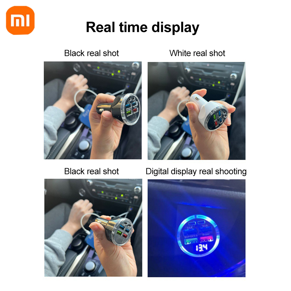 Xiaomi 250W Car Charger QC3.0 Fast Charge 6-in-1 Car Cigarette Lighter Plug 5 Port Car Charger Flash Charge with Digital Display
