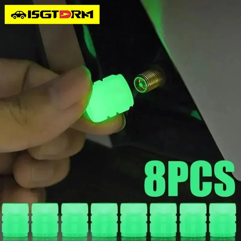 ISGTDRM 8PCS Luminous Valve Motorcycle Bicycle Bike Car Wheel Hub Cap Fluorescent Night GlowingLuminous Valve Stem Caps Decor
