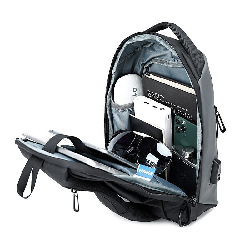 Bolsa de peito crossbody para homens, bolsa multifuncional, carregamento USB, bolsa de ombro para iPad, 9,7"