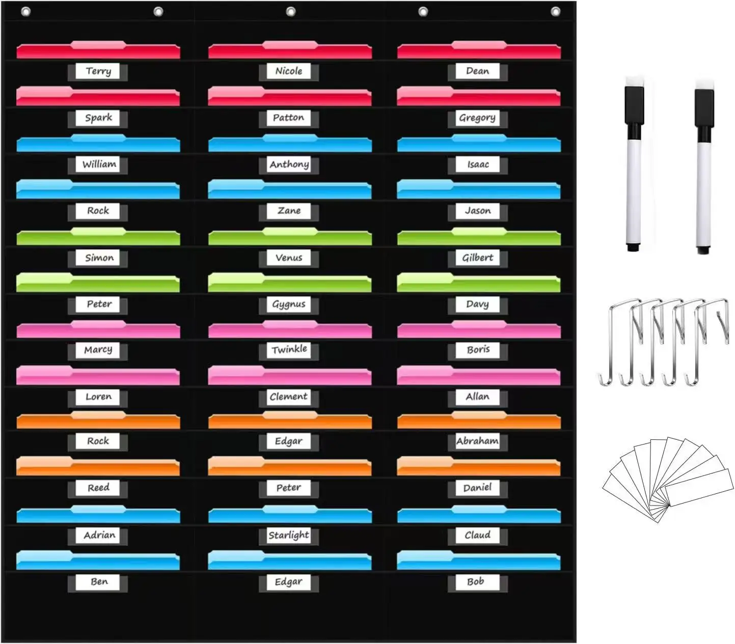 Gráfico de bolsillo para almacenamiento de archivos de 36 bolsillos con bolsillos para etiquetas de nombre, organizador de archivos de pared colgante para aula y oficina